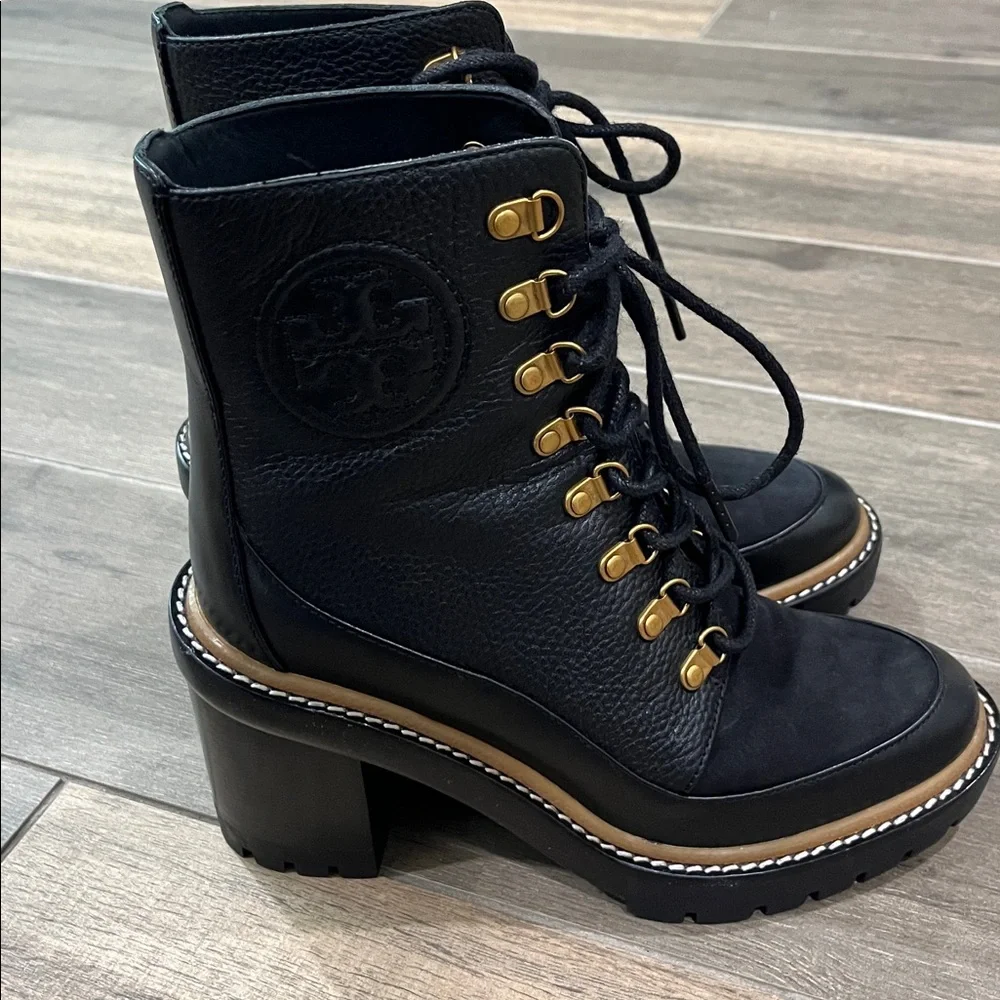 NEW Tory Burch Miller Mixed Materials Lug Sole Boot Black Size 6
